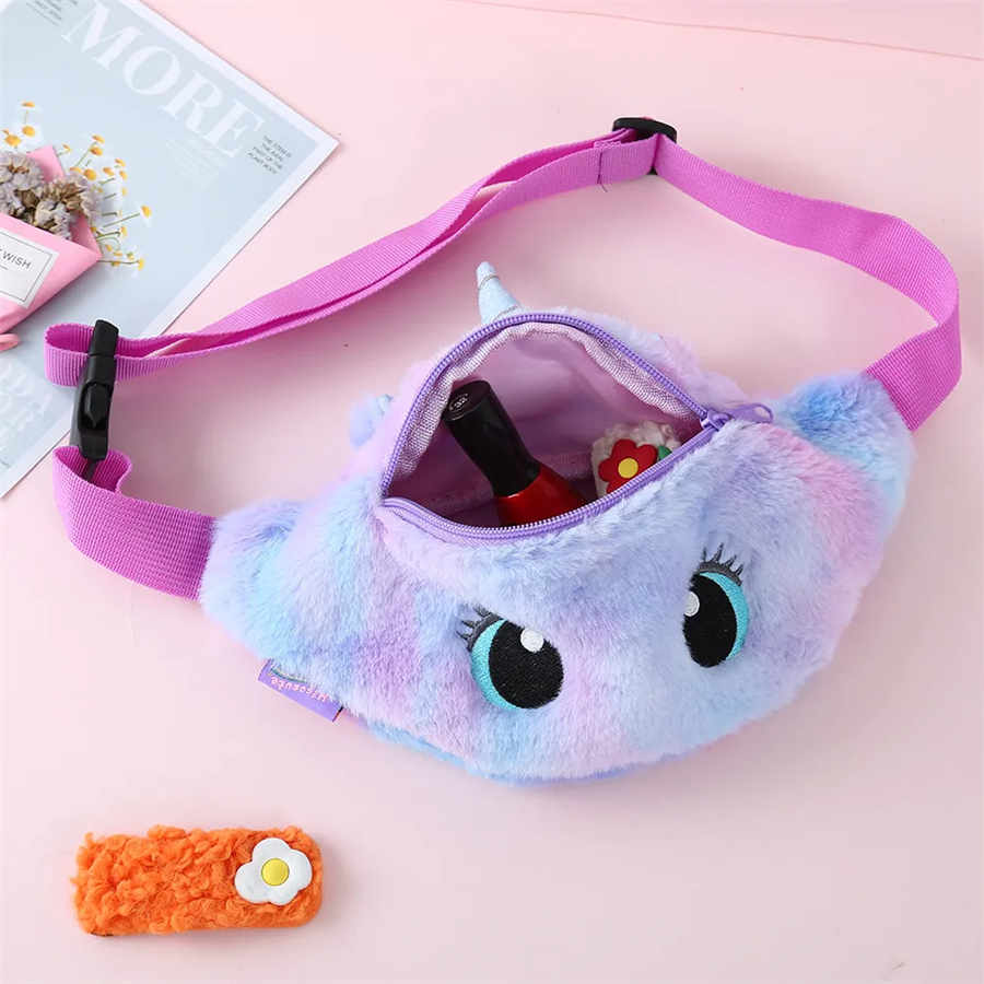 Söt enhörning Barnens Fanny Pack Girls Midjepåse Plysch Toys Belt Gradient Färgkista Cartoon Mynt Purse Travel Kista Väskor