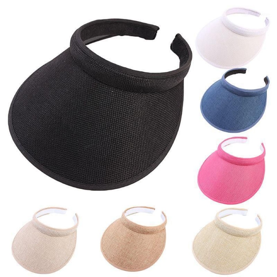 Kadınlar Unisex Clip-on UV Koruma Güneş Visor Şapkası Sahte Keten Ekose Örgü Boş Açık Üst Renk Geniş Seben Ayarlanabilir BEAC1236G
