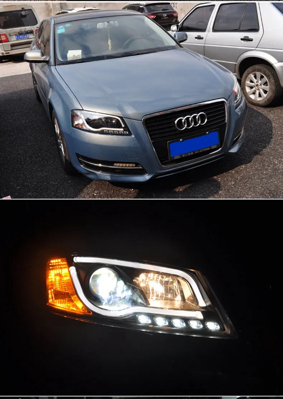 Przednie reflektor samochodowy do Audi A3 S3 2008-2012 LED Reflektor Stylizacja Dynamiczne źródło sygnału Sygnał Sygnałów Daytime Lights