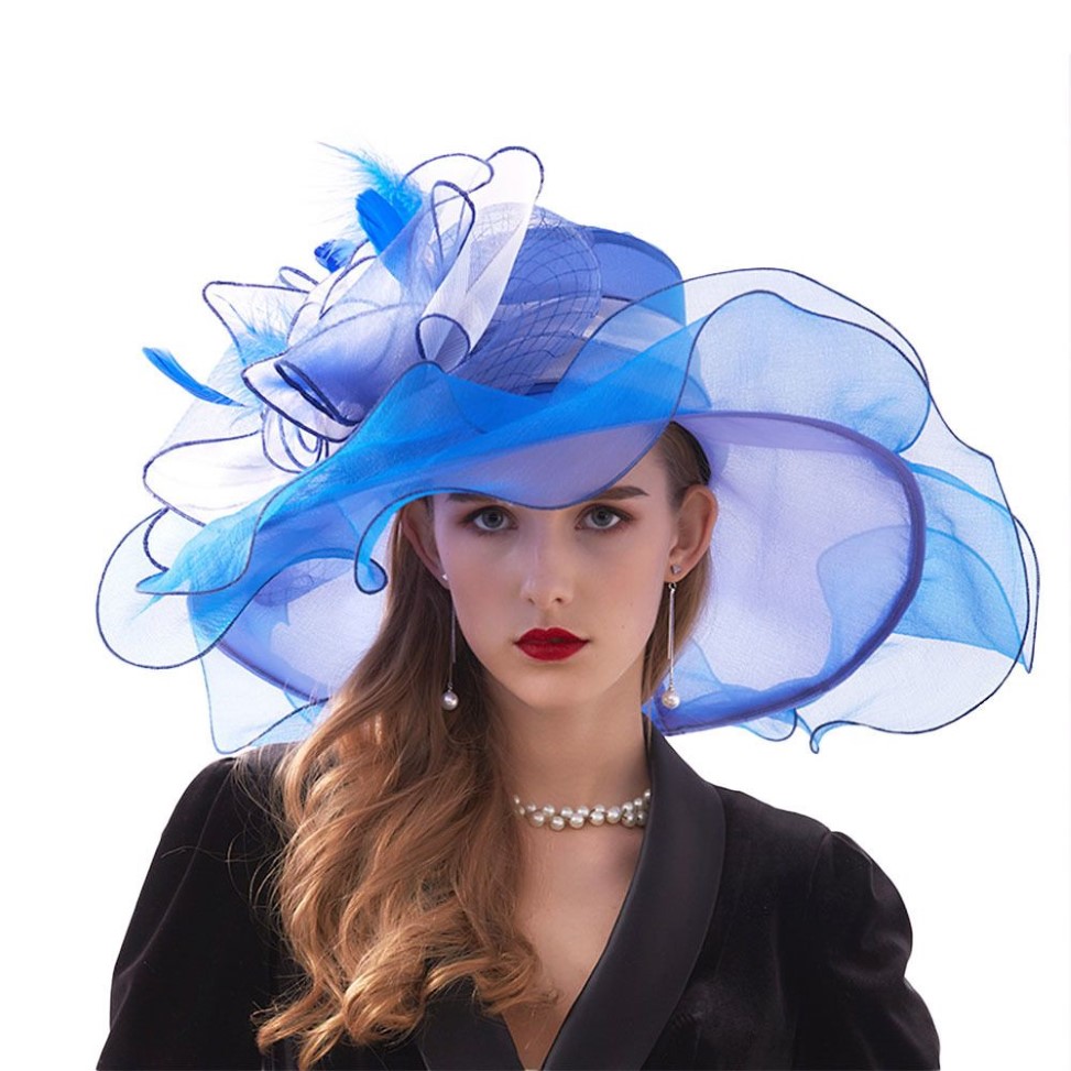 FS Mode Kentucky Derby Hoeden Bruiloft Theekransen Fascinators Voor Vrouwen Organza Grote Brede Rand Dames Zomer Strand Zonnehoed Y200602249n