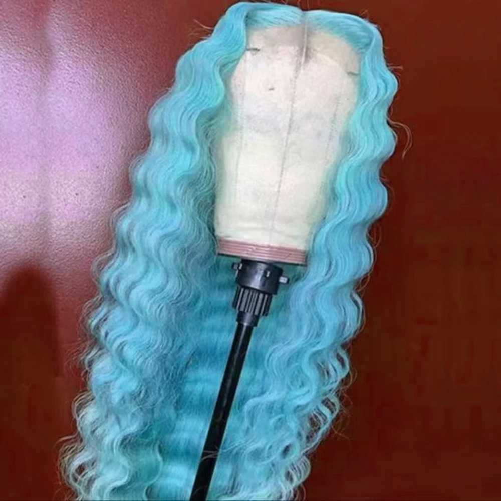 Parrucche capelli Parrucche anteriori in pizzo sintetico con onda blu Parrucche lunghe e ondulate dall'aspetto naturale Parrucca in fibra senza colla donne Uso cosplay Capelli neri rosa 240306