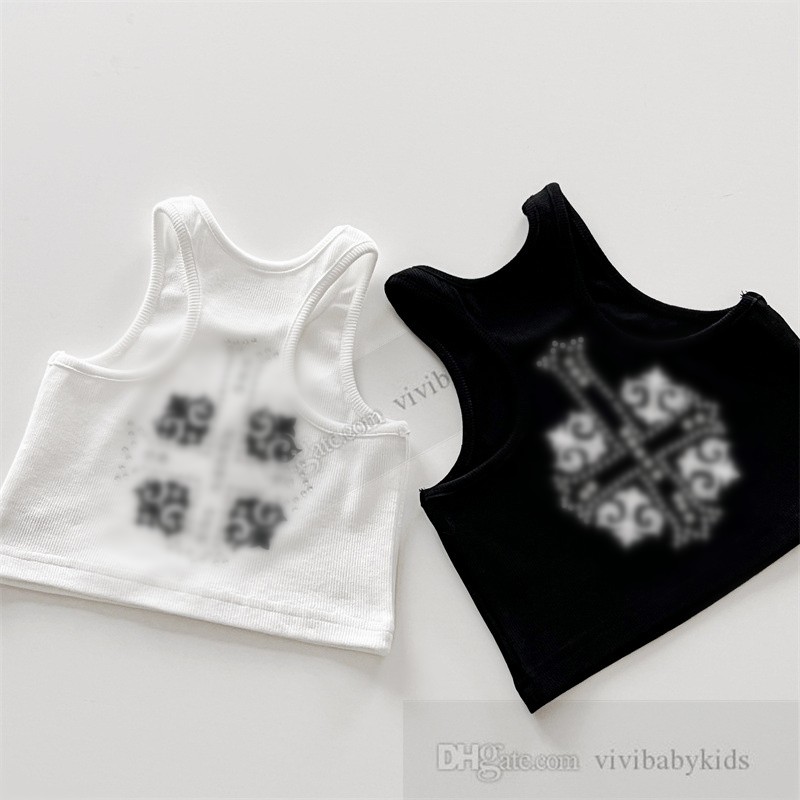 INS Kinder Brief gedruckt Tank Top Mode Mädchen Strass ärmellose Tops 2024 Sommer Kinder Baumwolle All-Matching Weste S1148