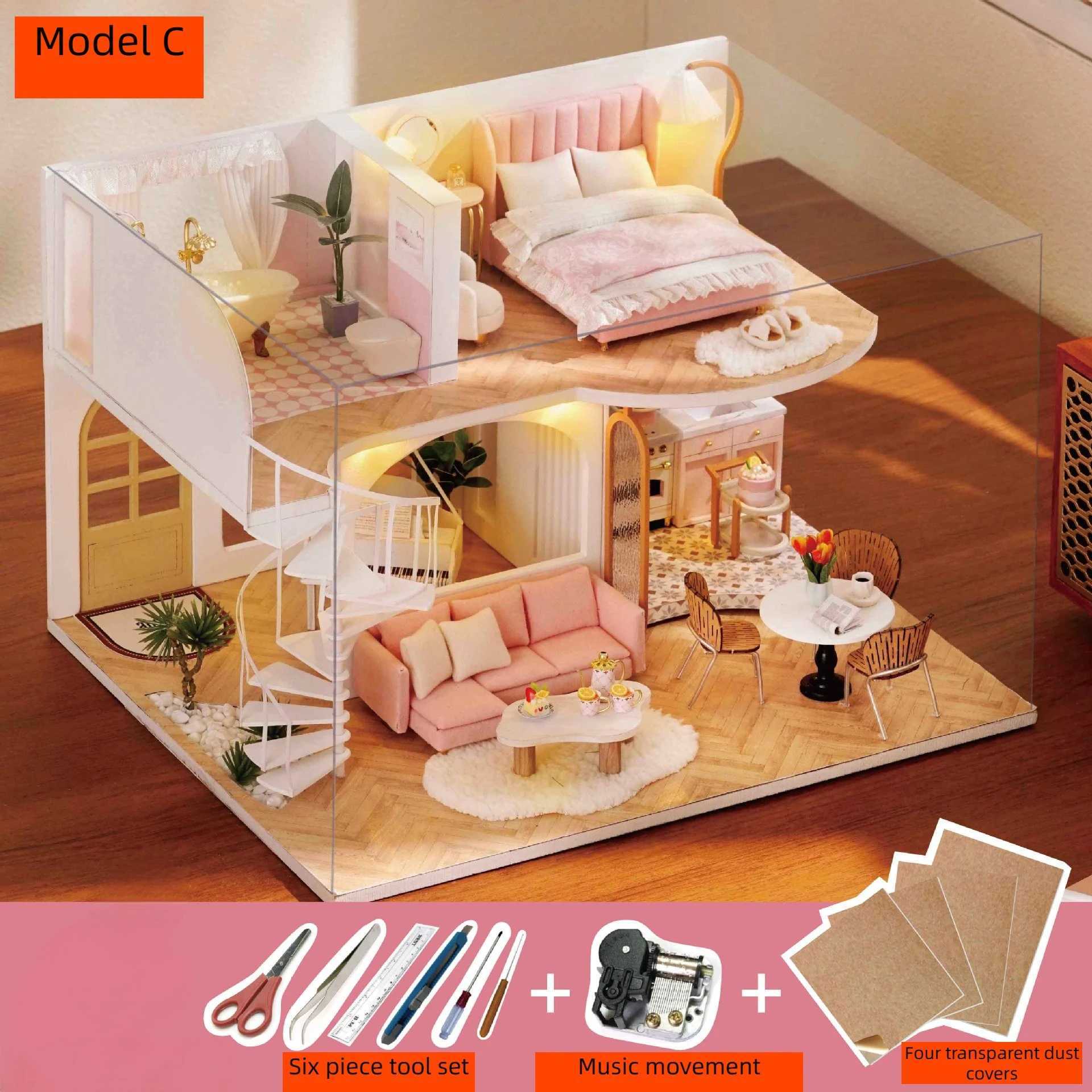 Architecture/DIY House Assembly Diy Doll House Simulation House Handmade Model House Villa House Led Lights Creative Assembly House Birthday Gift