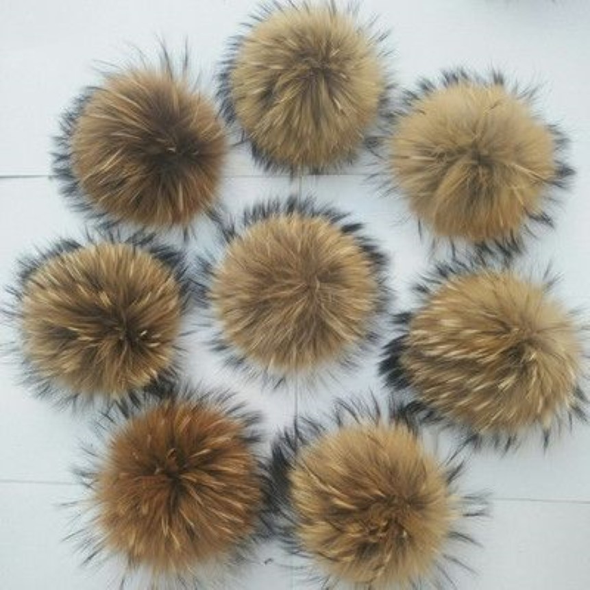 15 cm grande vera pelliccia di procione naturale pompon palla con bottone W sul cappello borsa fascino portachiavi portachiavi accessori fai da te225c