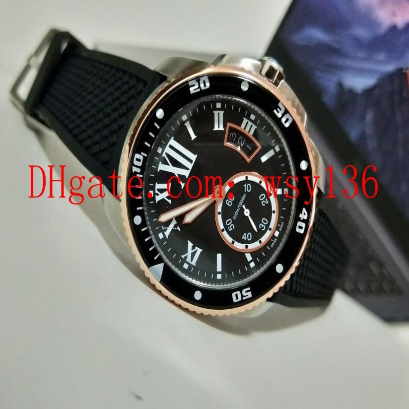 Hoge kwaliteit Caliber De Diver 42 mm automatisch uurwerk herenhorloge 18K rose goud W7100055 rubberen band herenhorloges263l