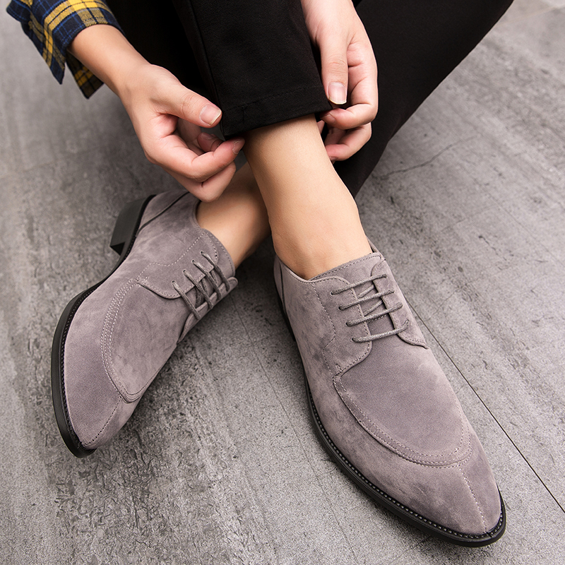 Suede Men Shoes Coffee Black Breattable Lace-Up Casual Shoes Oxfords Flock Handgjorda klänningsskor