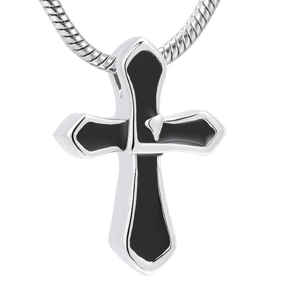 IJD10026 Couleur argent et noir conception Unique croix crémation pendentif hommes femmes cadeau urne collier tenir les cendres de vos proches Casket256E