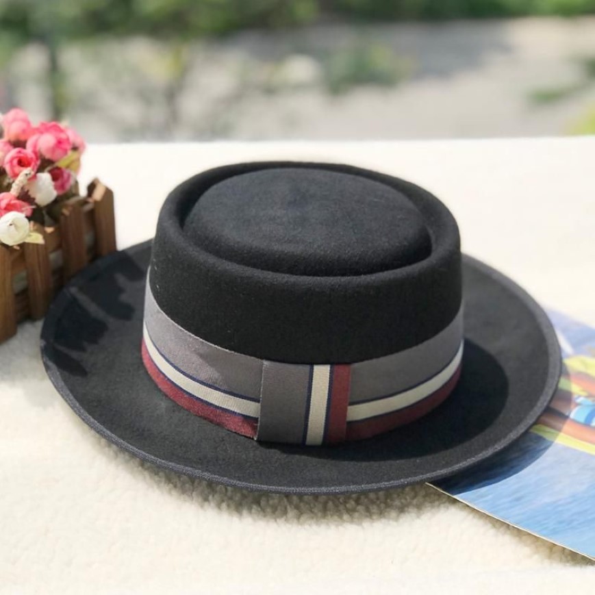 Cappello Fedora classico da donna a tesa larga in calda lana con nastro colorato Cappello Panama in feltro stile retrò246q