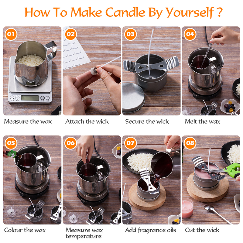 DIY Candle Crafting Tool Kit Scented Candles Making Kit Supplies Beginners Set Soy Wax Melting Pouring Pot Fragrance Oil Tins Dyes Wicks Wedding Party Gift W0201