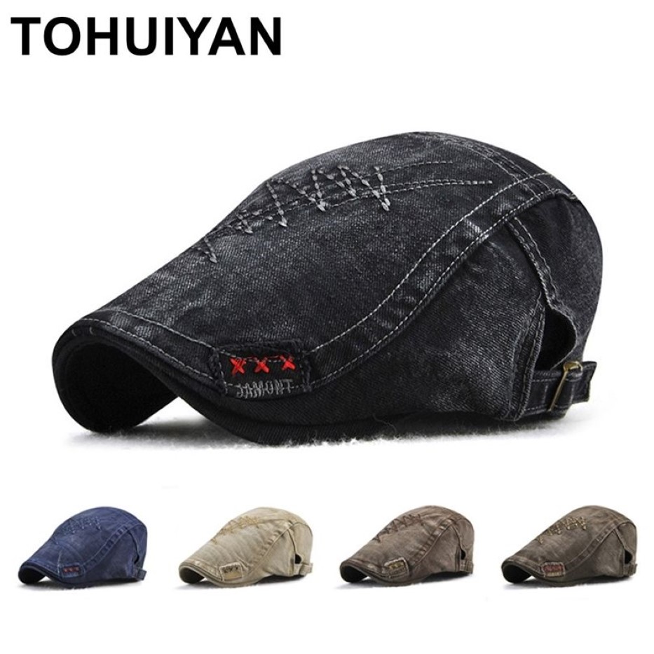 Tohuiyan Sboy Caps for Men Vintage Cotton Driver Boina Duckbill Hats Baker Boy Classic Beret Male Flat 201216231T