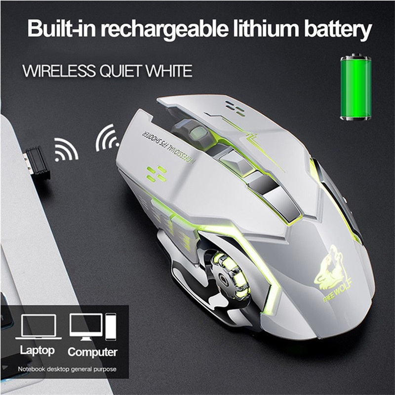 High Quality Original Free Wolf X8 Silent Wireless Mouse 2.4GHz USB 24000DPI Optical Mice For Office Home Using PC Laptop Gamer With Retail Packaging