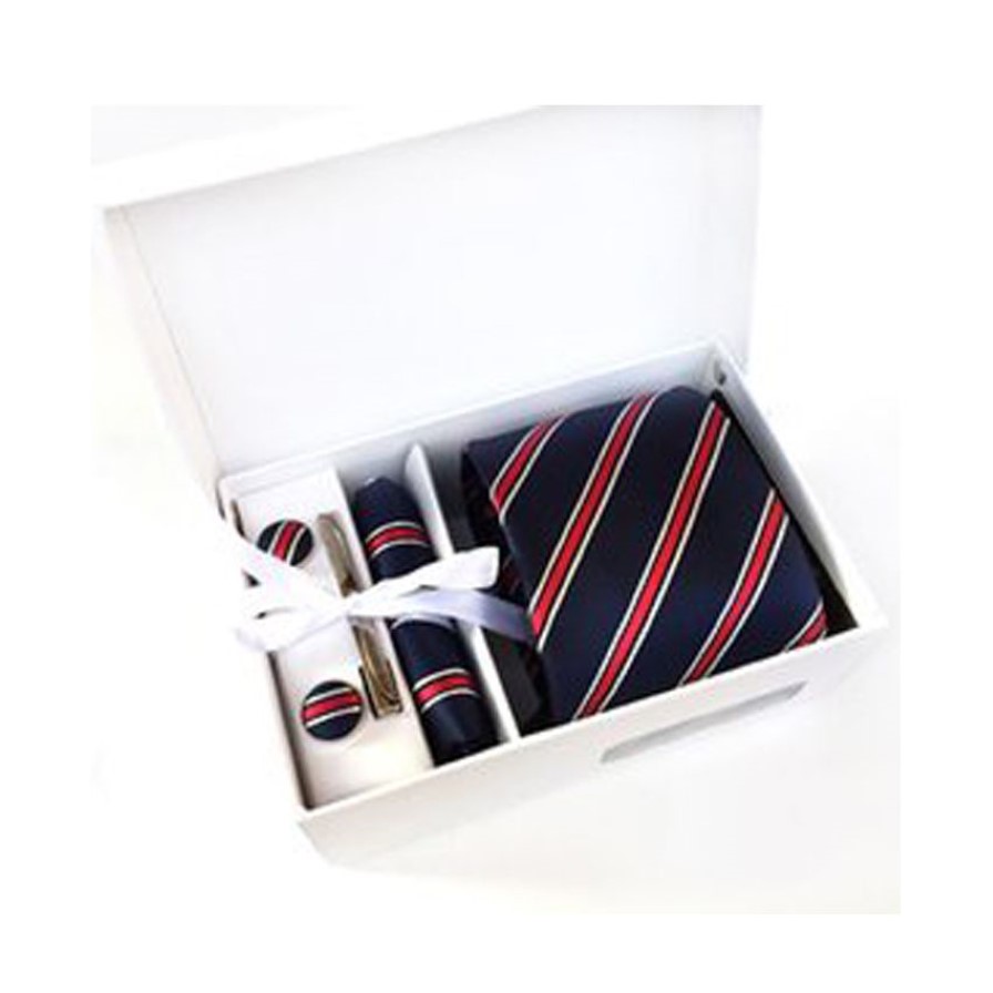 Nya modemärken randiga män nacke slipsar clip Hanky ​​manschettknappar Box Set Formal Wear Business Wedding Party Tie för Mens K02303G