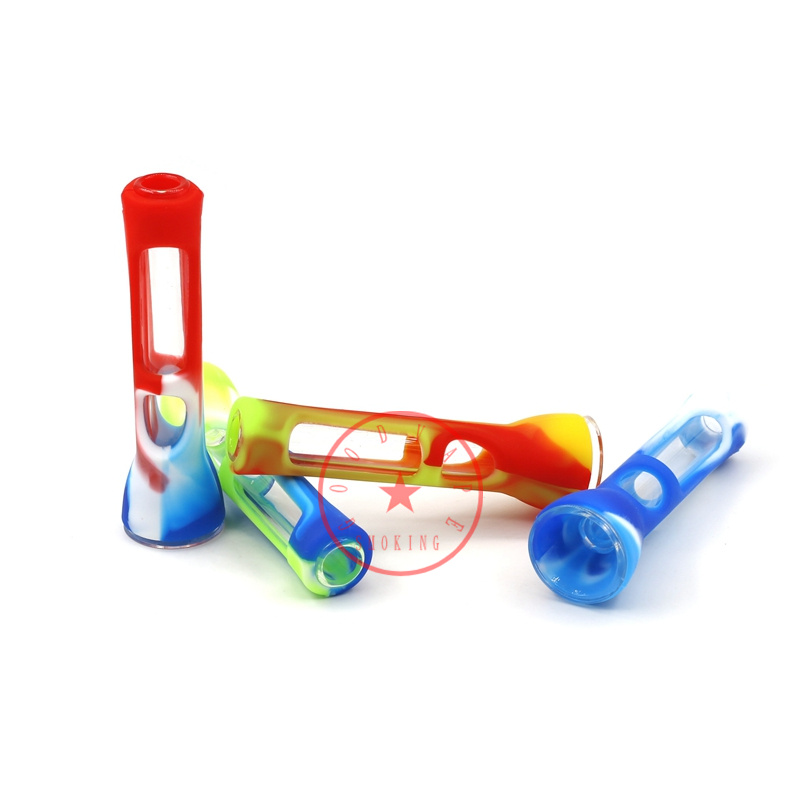 Latest Colorful Silicone Pyrex Thick Glass Horn Dry Herb Tobacco Preroll Cigarette Cigar Holder Portable Innovative Tips Filter Mouthpiece One Hitter Taster DHL