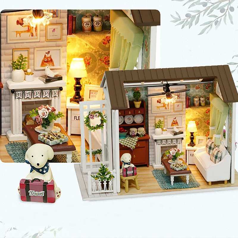 Arkitektur/DIY House DIY Miniature Doll House Building Assembly House Toy Bedroom Decorations With Furniture Wood Craft Toy Birthday Present Dollhouse