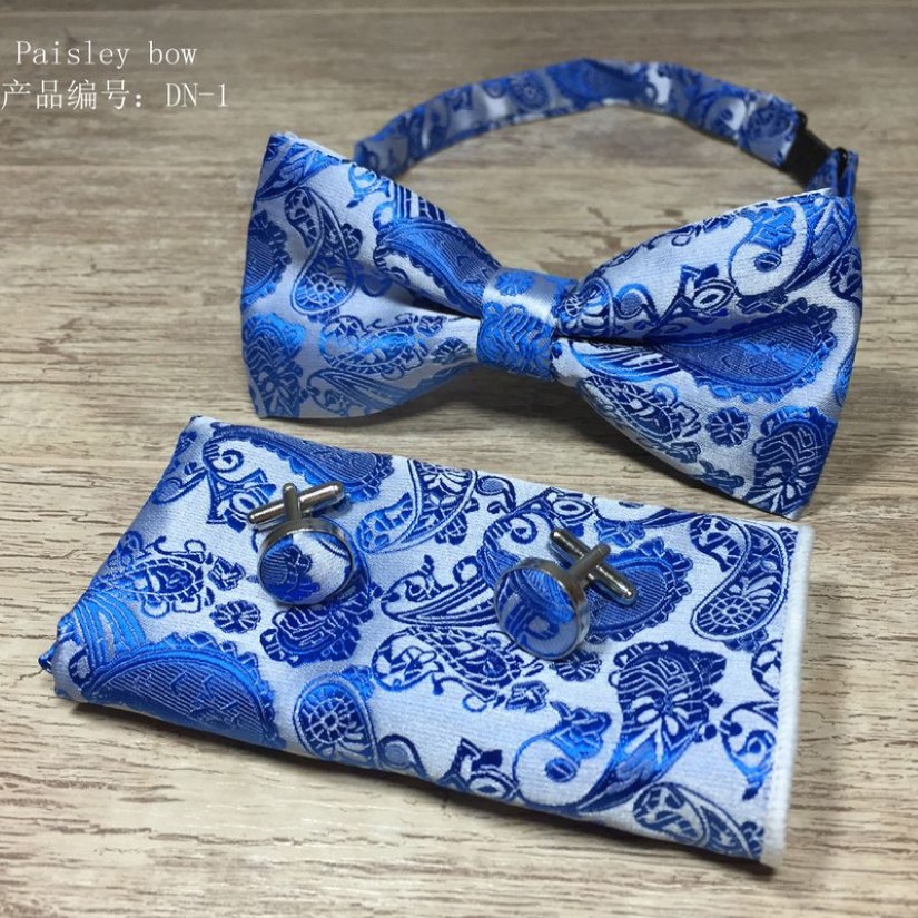 Neck Ties Bowtie Hanky Cufflink Sets 100% Silk Jacquard Woven Men Butterfly Bow Tie Pocket Square Handkerchief Set Luxury Access238s