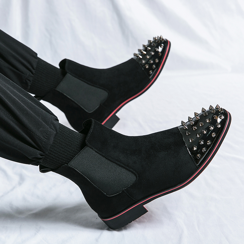 Новинка 2024 года, коричневые мужские ботинки челси из флока с заклепками и навершием, мужские короткие ботинки ручной работы в стиле панк, Bottes Pour Hommes, размер 38-46