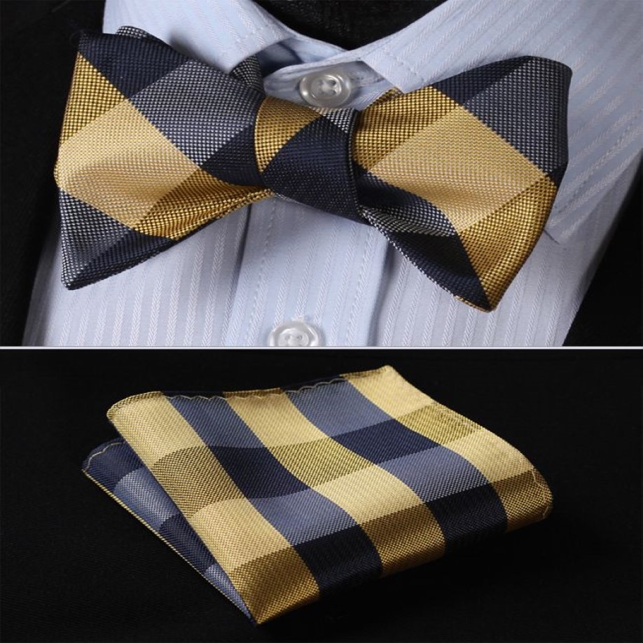 Check Classic 100%Silk Jacquard Woven Men Butterfly Self Bow Tie BowTie Pocket Square Handkerchief Suit Set #RC312490