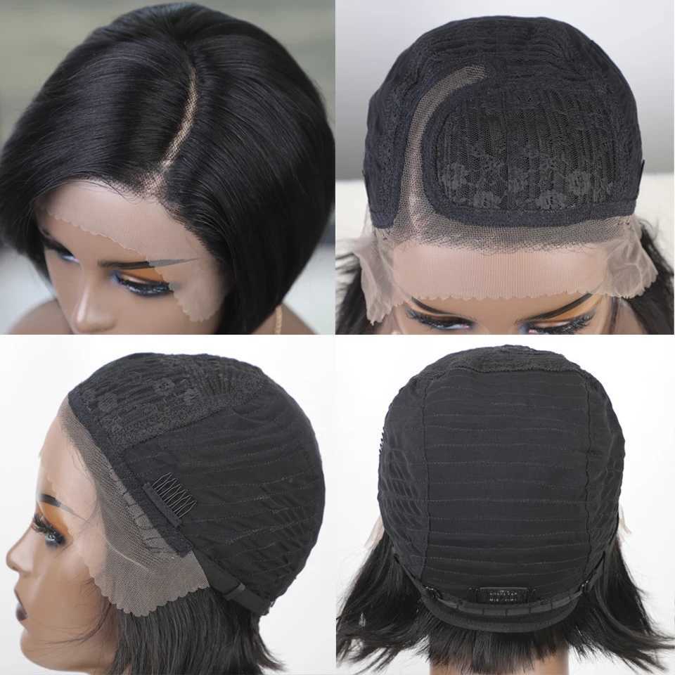 Perucas de cabelo corte t parte laço peruca de cabelo humano natural preto transparente peruca dianteira do laço para mulheres brasileiro em linha reta bob remy cabelo 240306