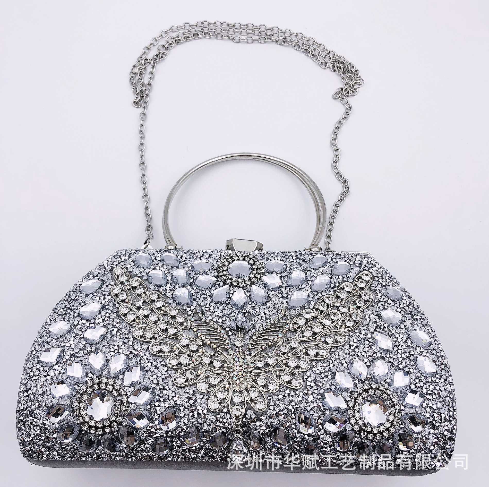 Diamond inlaid hand-held gold water diamond bag, sparkling diamond hand-held bag, wedding banquet dress evening 240306