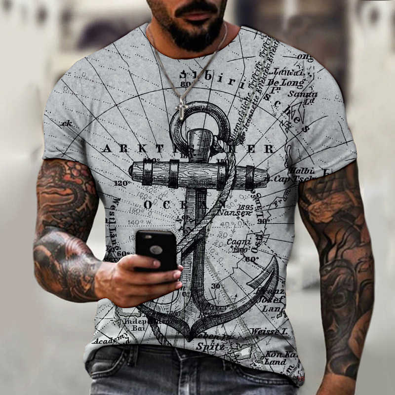 Camisetas masculinas Verão Mens Sailor Anchor Camiseta impressa em 3D