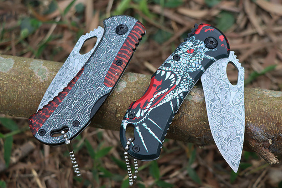 New A2298 BK Folding Knife 3Cr13Mov 3D Pattern Drop Point Blade Steel Handle Outdoor Camping Hiking Fishing EDC Pocket Knives