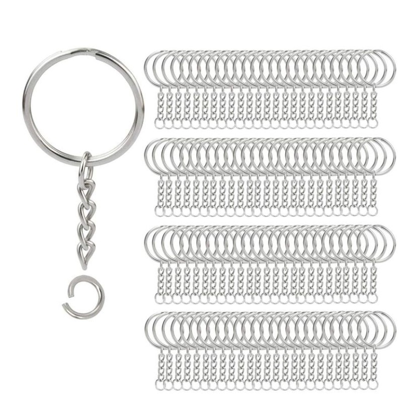Split Key Chain Rings with Chain Silver Key Ring and Open Jump Rings Bulk for Crafts DIY 1 Inch 25mm259m