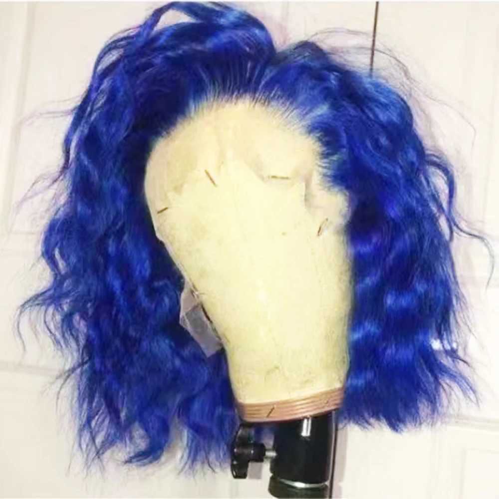 Perucas de cabelo peruca sintética curto rosa bob cabelo onda natural peruca dianteira do laço sintético calor fibra cosplay festa feminino usar cabelo azul 240306