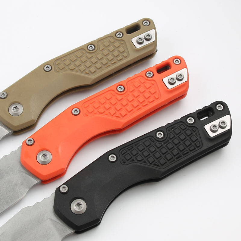 New A2297 MSI Folding Knife D2 Stone Wash Tanto Point Blade CNC GFN Handle Outdoor Camping Hiking Ball Bearing Fast Open Folder Knives