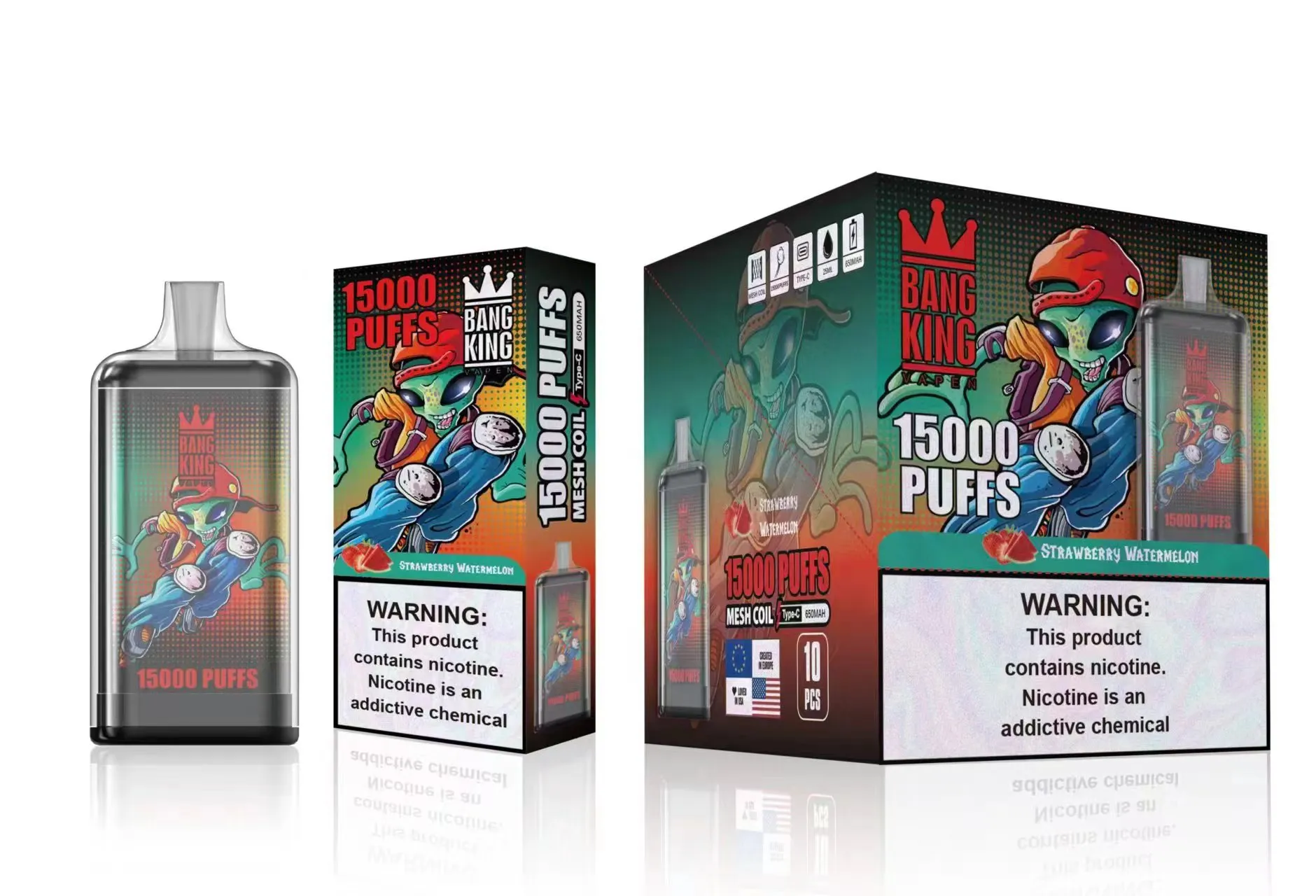 Original Bang King 15000 15K Puff 15000 15K uppladdningsbar engångsvape Pen E Cigarettmaskspol 25 ml Förordnad 650mAh Battery Crystal Box 2024 Mest populära vape