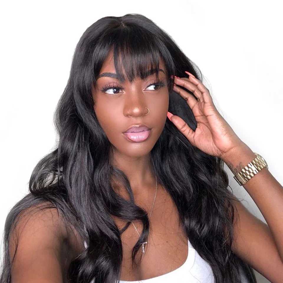 Hair Wigs Straight Loose Human Hair Wigs wear to go with Bangs Colored Remy Brazilian Wig Brown Highlight Wigs For Black Women 240306