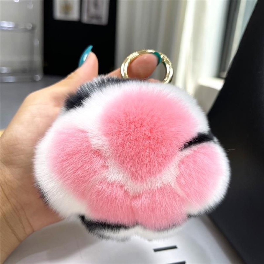 Porte-clés en peluche boule véritable Rex fourrure porte-clés griffe de chat femmes sac pendentif mignon jouet suspendu ornements voiture porte-clés ours bibelots 226g