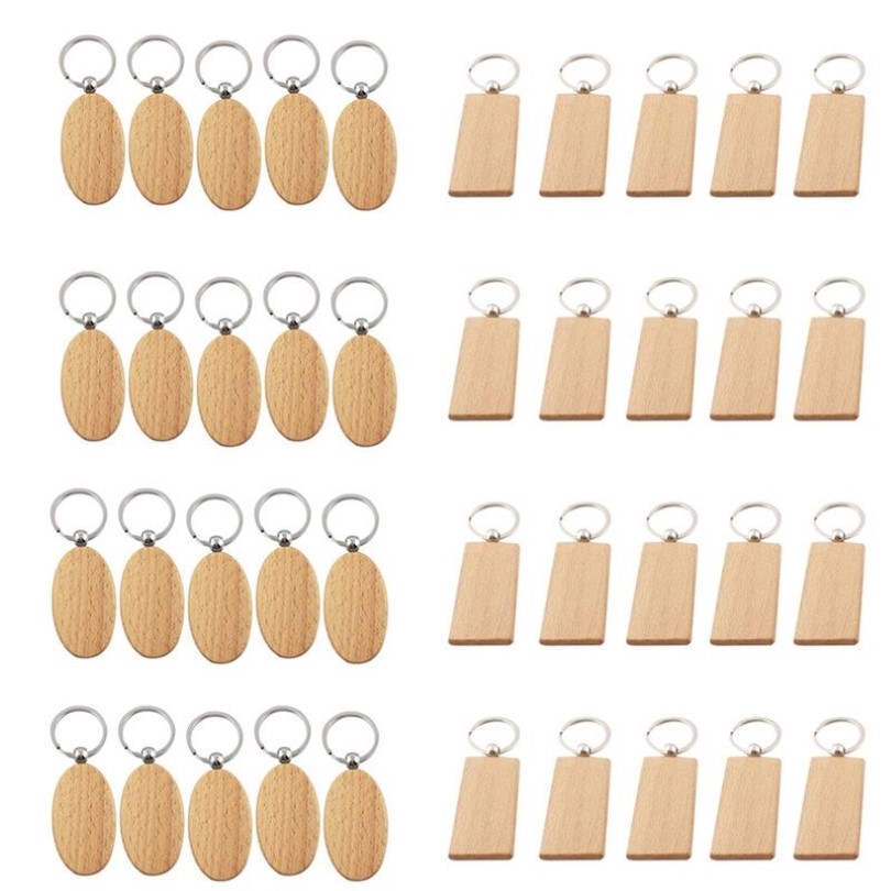 40 pièces porte-clés en bois vierge bricolage porte-clés en bois étiquettes cadeaux jaune 20 pièces ovale 20 rectangle 250m