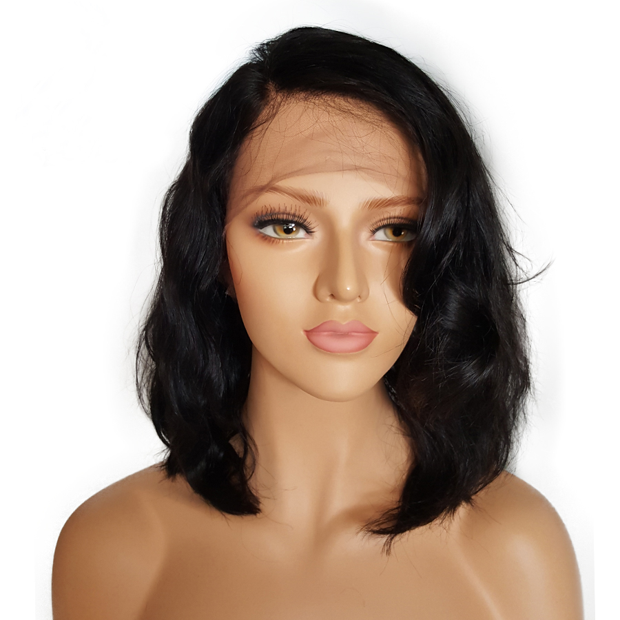 Brésilien Bob Bob Wigs partie latérale avec un bang en couches minces HD en dentelle HD Bob pour femmes blanches noires naturelles 130% densité 10 pouces