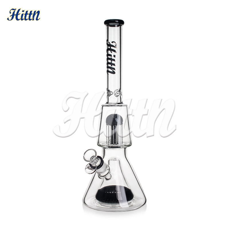 Hittn Glass Bong Double Beaker Base Water Bong 8 Tree Arms Pyramid Perc High Quality Hand Blown Borosilicate 420 Bong for Smoking 14.6 Inches