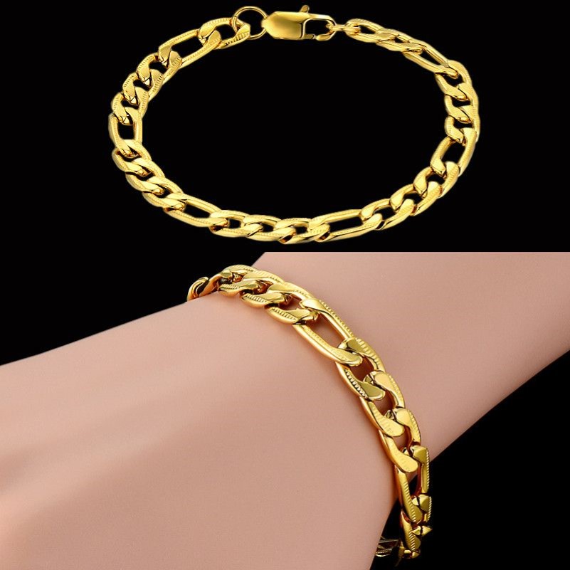 Link Bracelets Vintage Male Bracelet Gold Color Stainless Steel Figaro Men Jewelry Bileklik PulserasLink285P