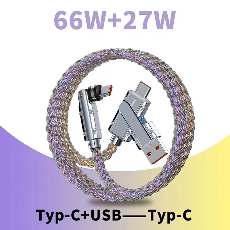 Светящийся на 540° RGB-кабель для передачи данных типа C-C, 100 Вт, USB-кабель типа C для быстрой зарядки для Samsung S24 Pixel 8, Xiaomi LG, зарядный шнур