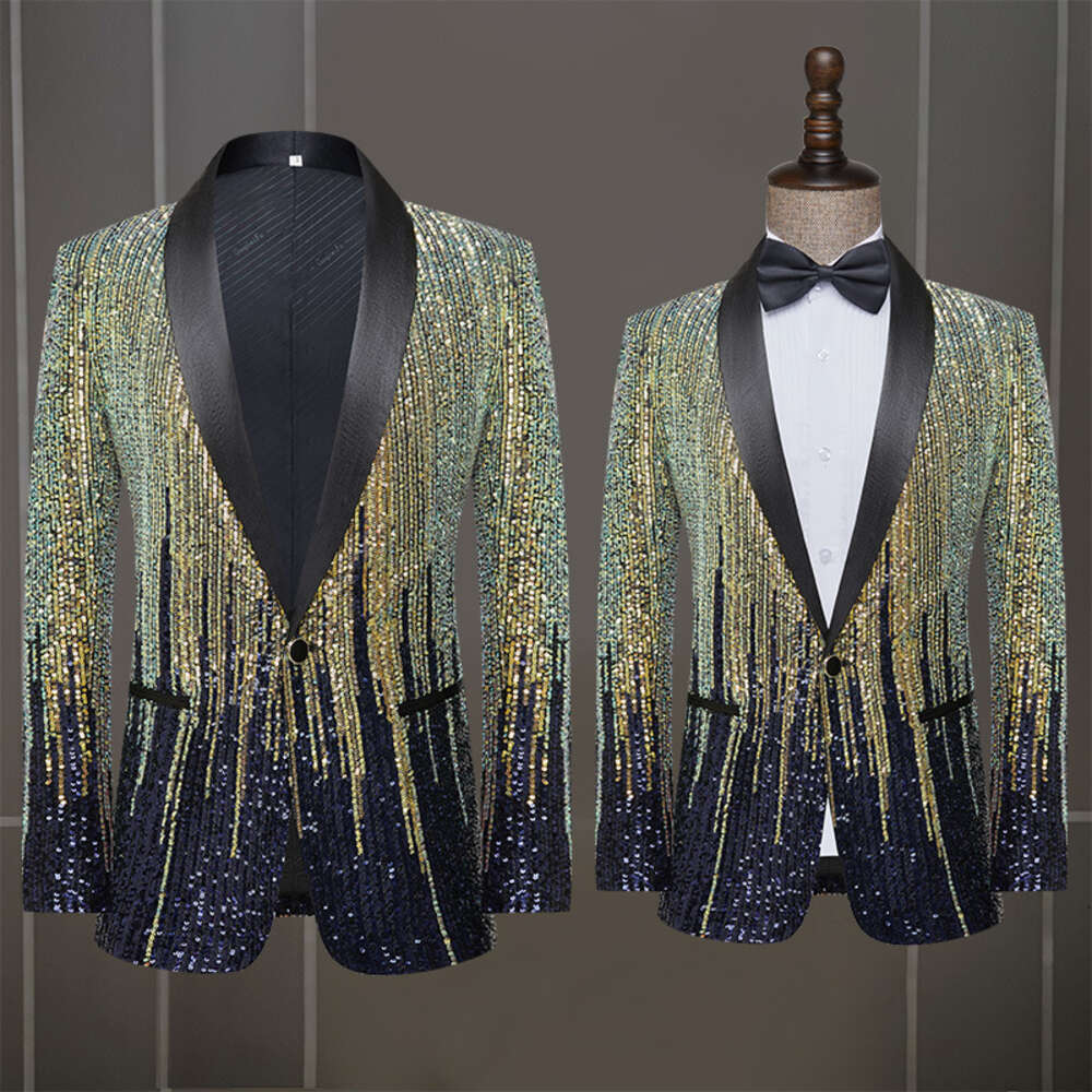 Fashion Men's Jacket Meteor Gradient Sequins Suit Coat Stage Performance Host Wedding only Blazer