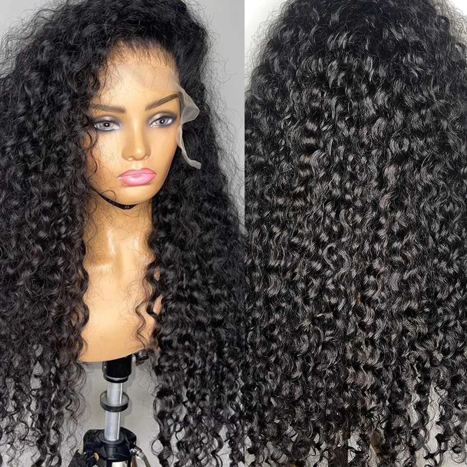 Hair Wigs Deep Kinky Curl Synthetic Wig Long Black Curl Heat Fiber Natural Hairline Lace Front Wigs Daily Use Glueless Soft Hair 240306