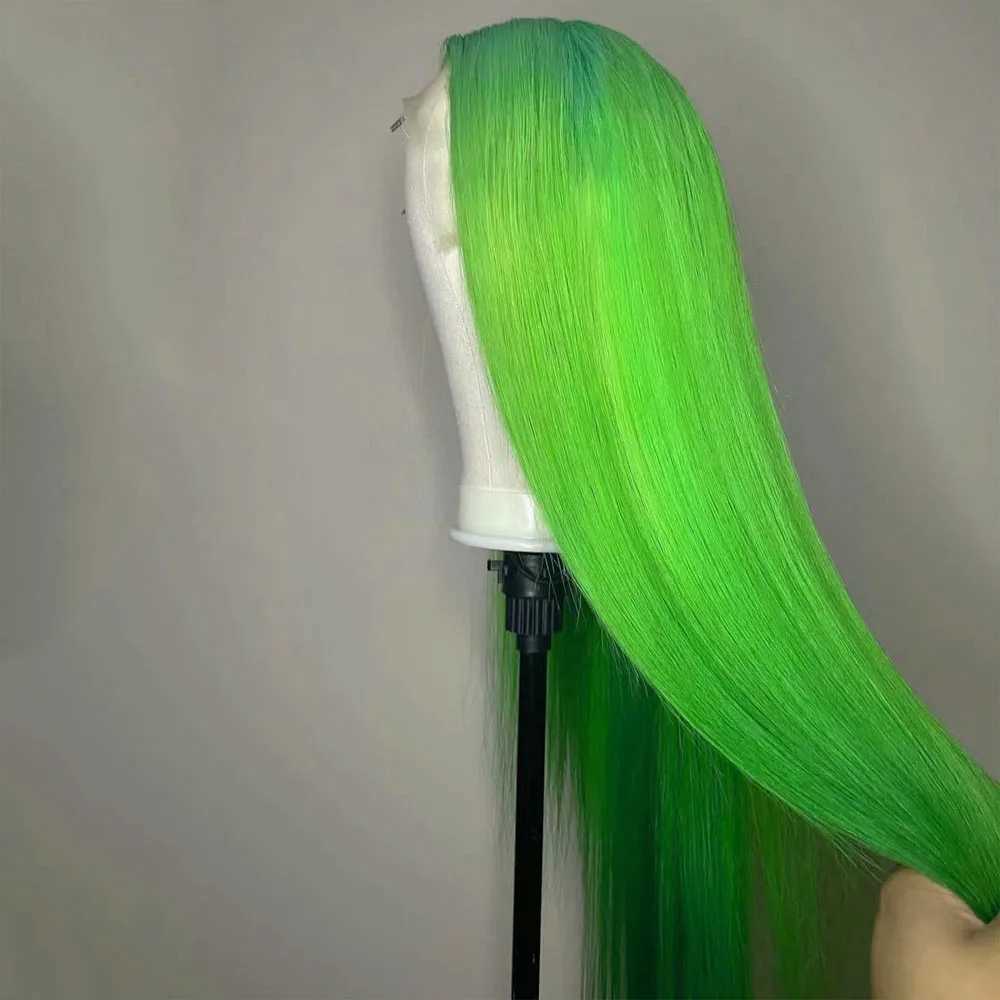 Perruques de cheveux cheveux synthétiques dentelle avant perruque de couleur verte femmes perruque longue naturelle droite partie moyenne Cosplay Costume fête utilisation perruques 240306