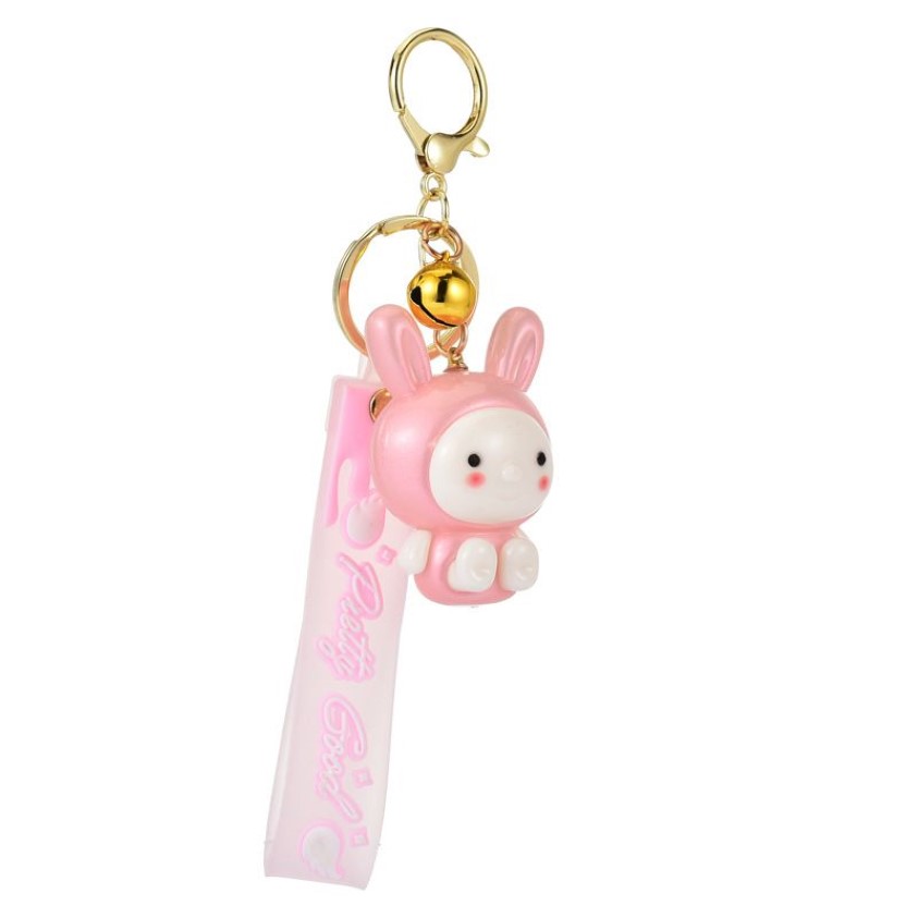 Porte-clés lapin à la mode avec lumière LED, petite cloche, sac de styliste, charm252G