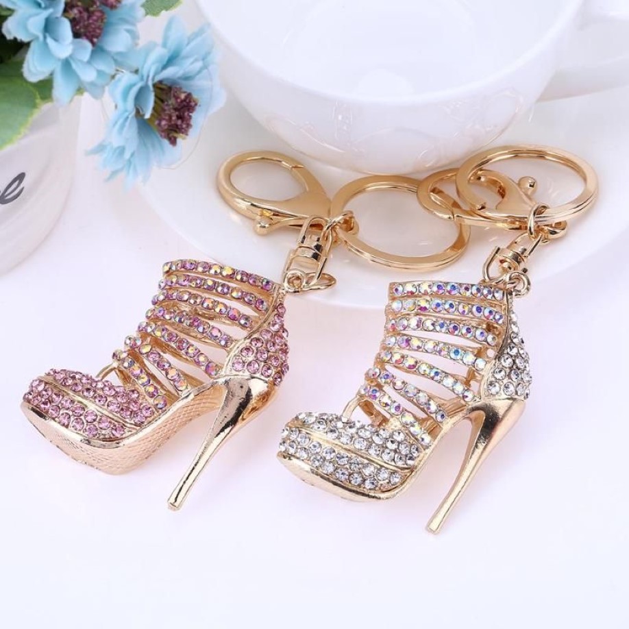 Crystal High Heels Shoes Key Chains Rings Shoe Pendant Car Bag Keyrings For Women Girl Keychains Gift217K