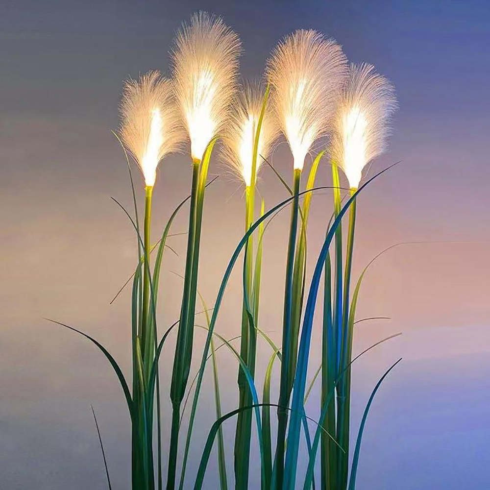 Luz de fibra óptica led pampasgrass lâmpada montada no solo ao ar livre luzes decorativas da paisagem luzes solares