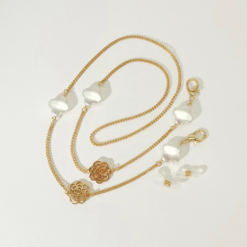 Vintage minimalistische vierblättrige Kristall-Sonnenbrillenketten, Anti-Verlust-Kette, kubanische Ketten, unregelmäßige Mischung und Kombination mit Diamant-Perlen-Brillengliedern