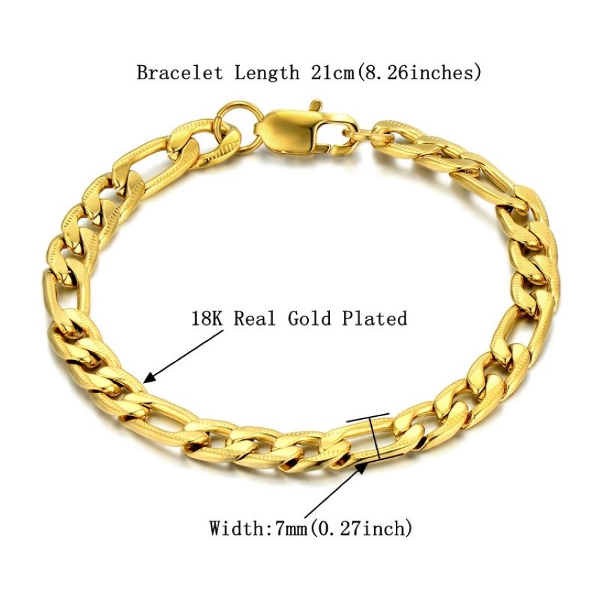 Link Bracelets Vintage Male Bracelet Gold Color Stainless Steel Figaro Men Jewelry Bileklik PulserasLink285P