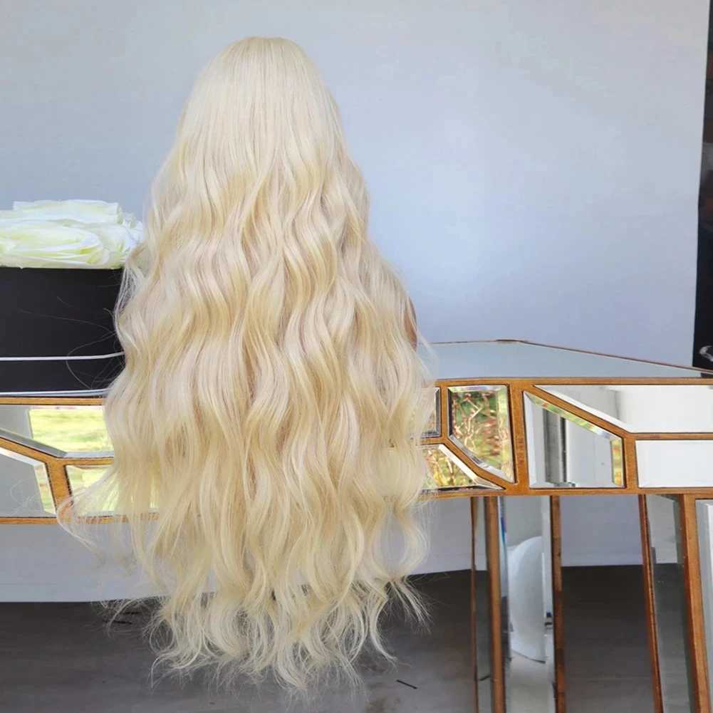 Hair Wigs Body Wave 613Blonde Soft Long Hair Synthetic Wig Natural Hairline Lace Front Wigs for Women Glueless Daily Cosplay Use 240306