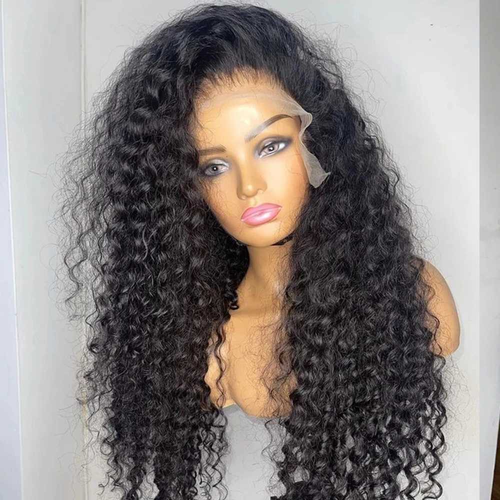 Hair Wigs Deep Kinky Curl Synthetic Wig Long Black Curl Heat Fiber Natural Hairline Lace Front Wigs Daily Use Glueless Soft Hair 240306