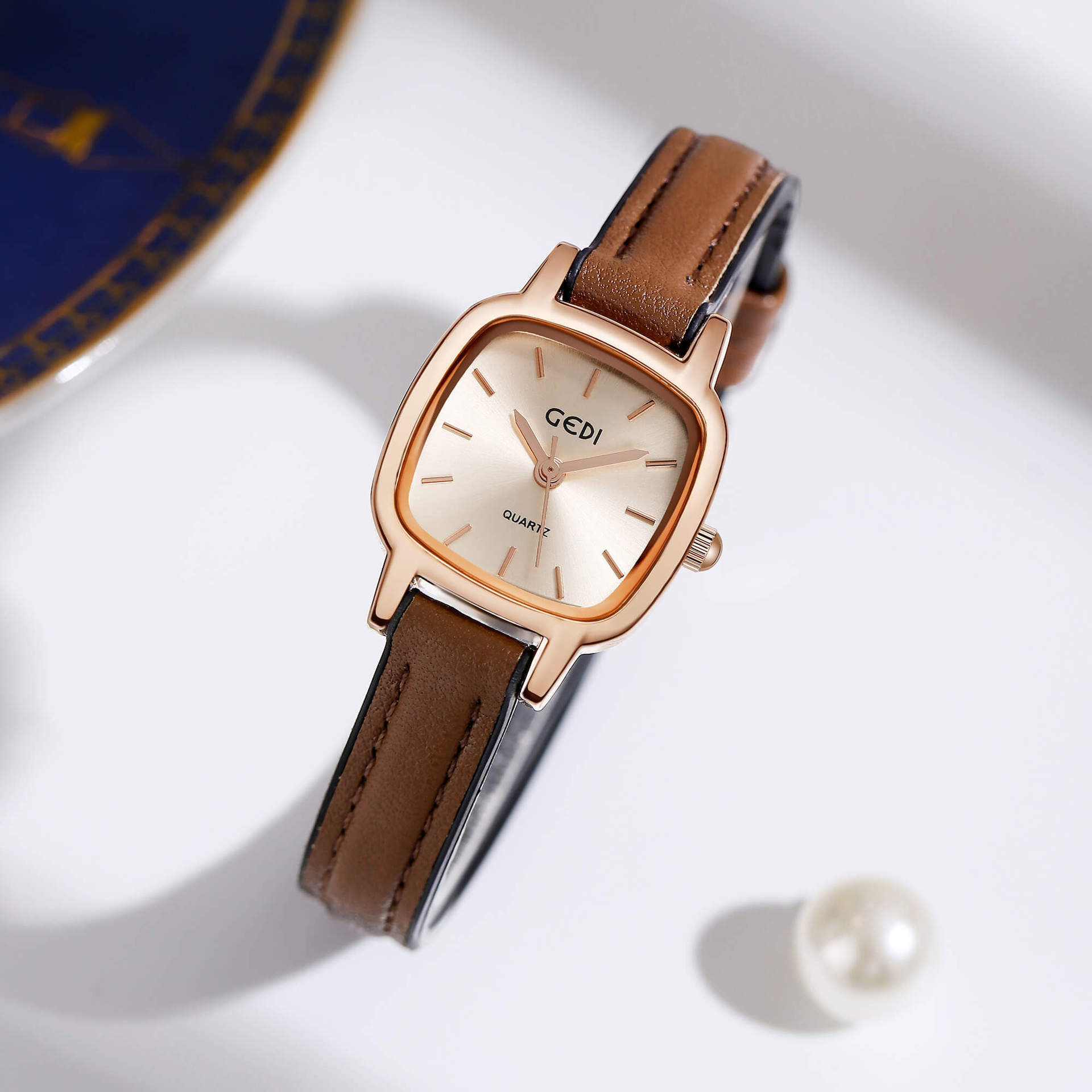 Luxury Quality Square women` Watch Minimalist style belt student small brown watch waterproof niche high-end feel wristwatch women`s quartz watch wholesale