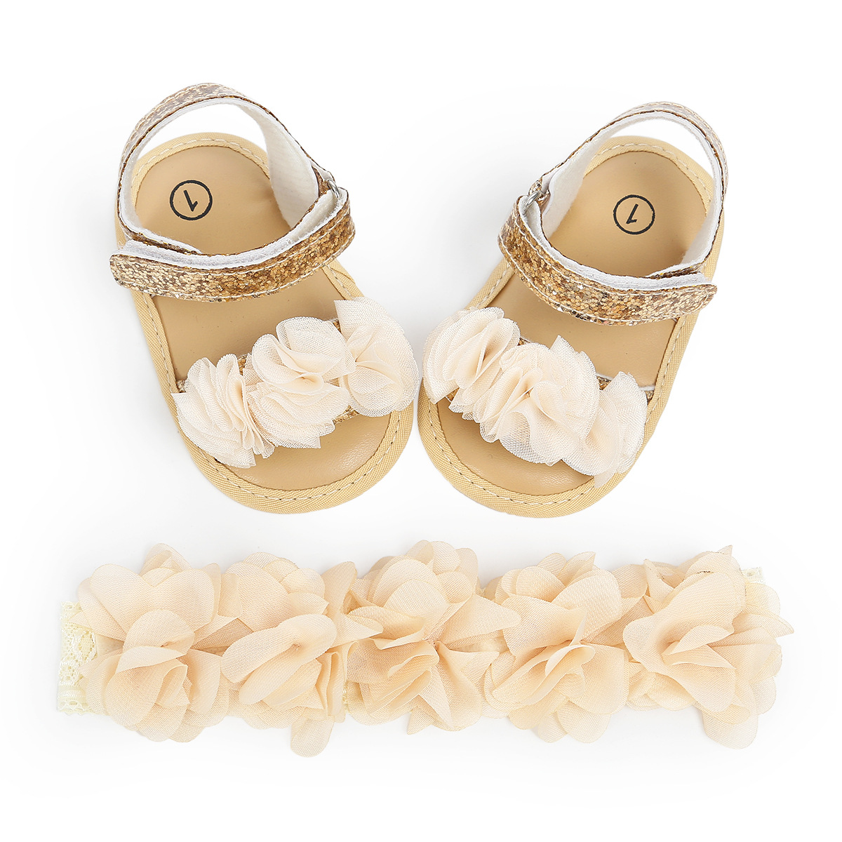 Sandały dla niemowląt i opaska na głowę Mały kwiat Miękki podeszwy Buty dziecięce buty księżniczki Małe sandały Sandały Księżniczki