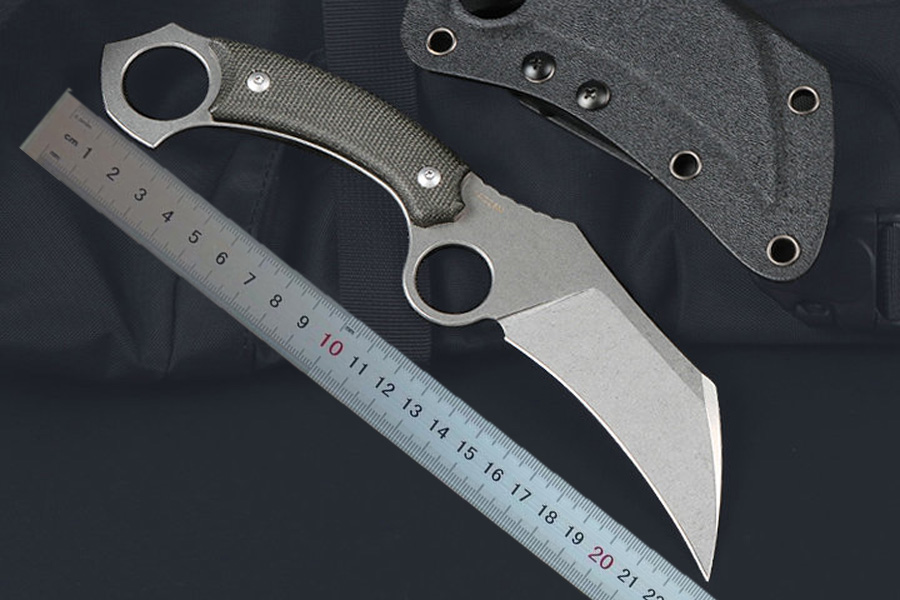 Najwyższa jakość M7721 Stałe ostrze Karambit Nóż 14C28N Stone Wash Blade CNC Pełny tang Micarta uchwyt na zewnątrz taktyczne noże z pazurami z Kydex