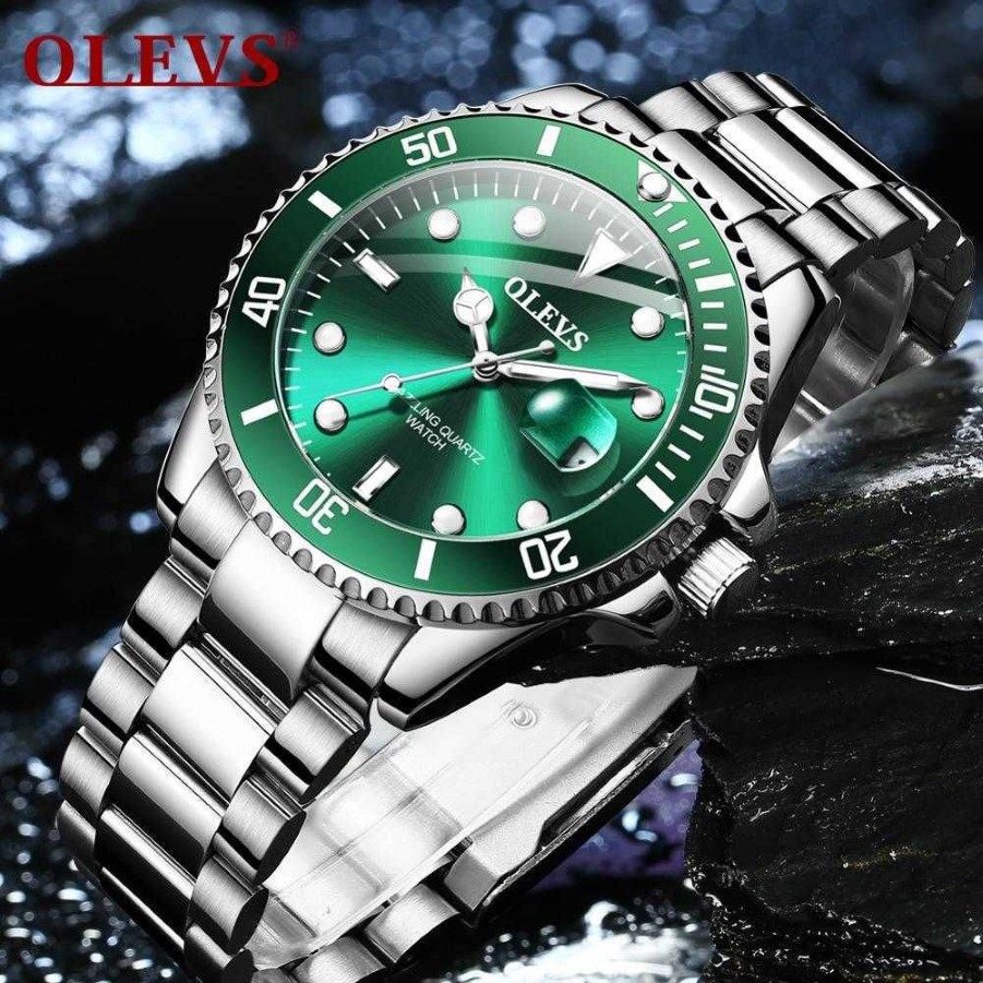 OLEVS Herrklockor Fashion Business Waterproof Quartz Wrist Watch Män Topp märke Luxury Rostfritt stål Rems Sportklocka Mal304Z